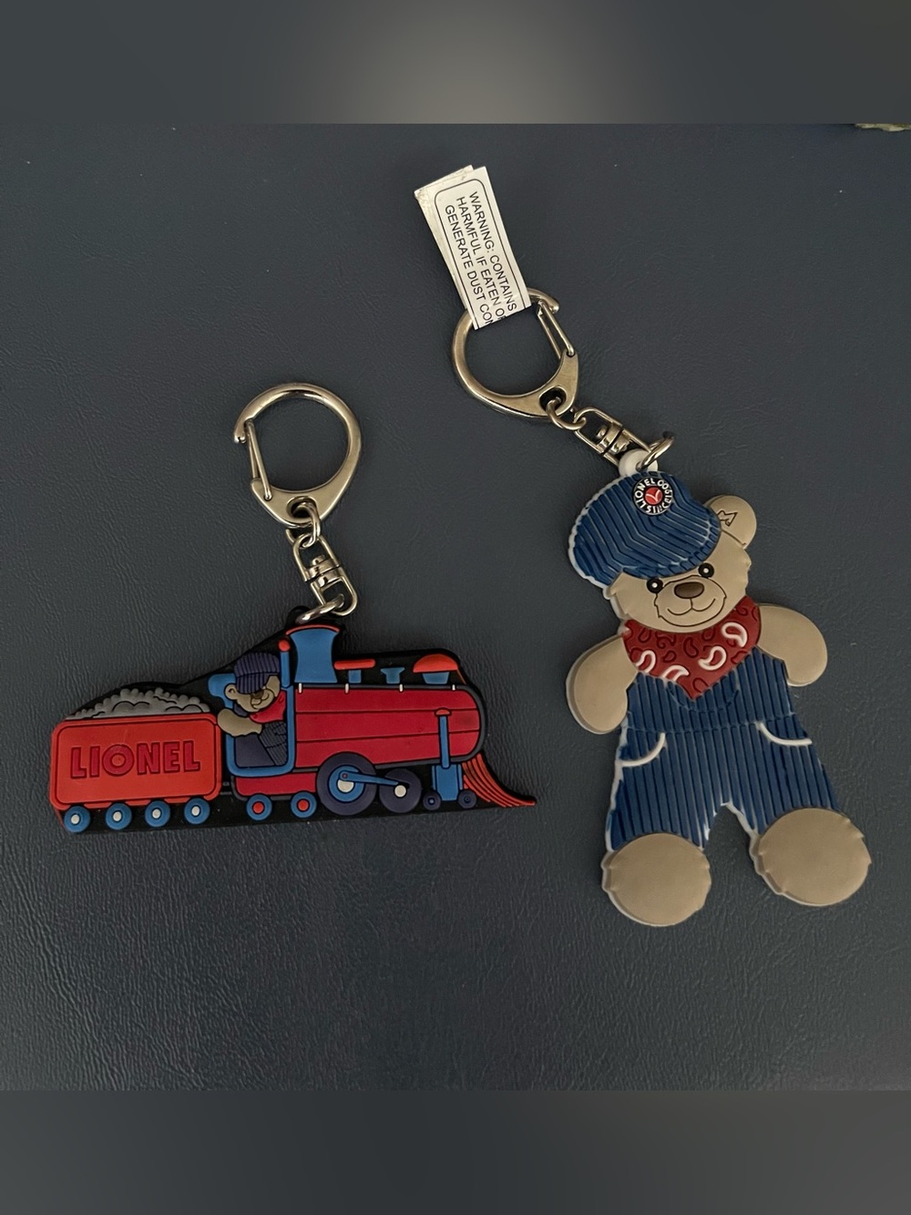 Lionel Red Train & Blue-Bandana Bear Keychain Set - Kids Toys